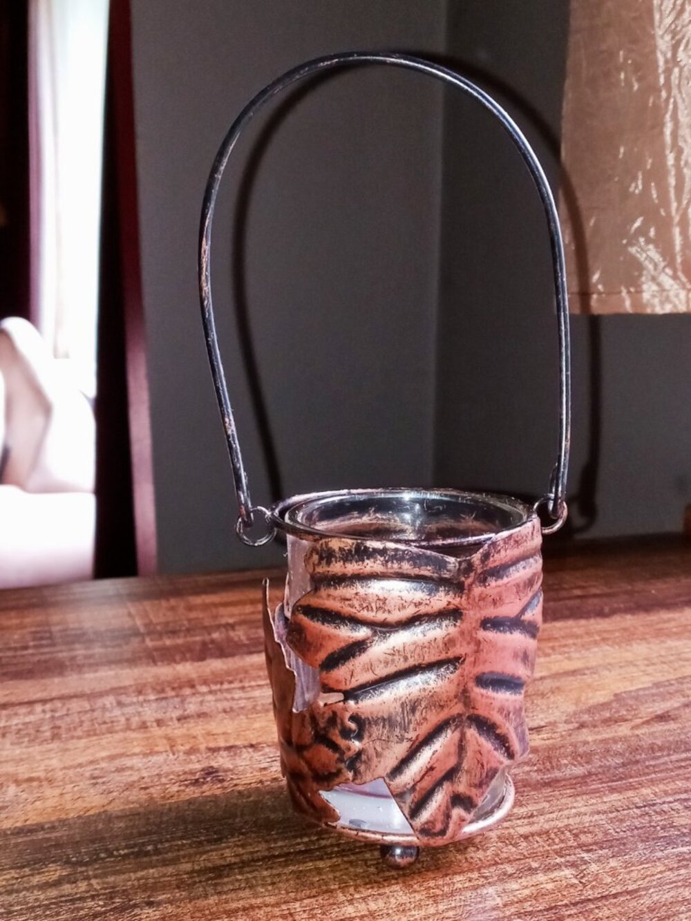 🍁Copper Glass Leaf Votive/Tealight Candle Holder Lantern Decor Hanging Rustic🍁 - Picture 2 of 14
